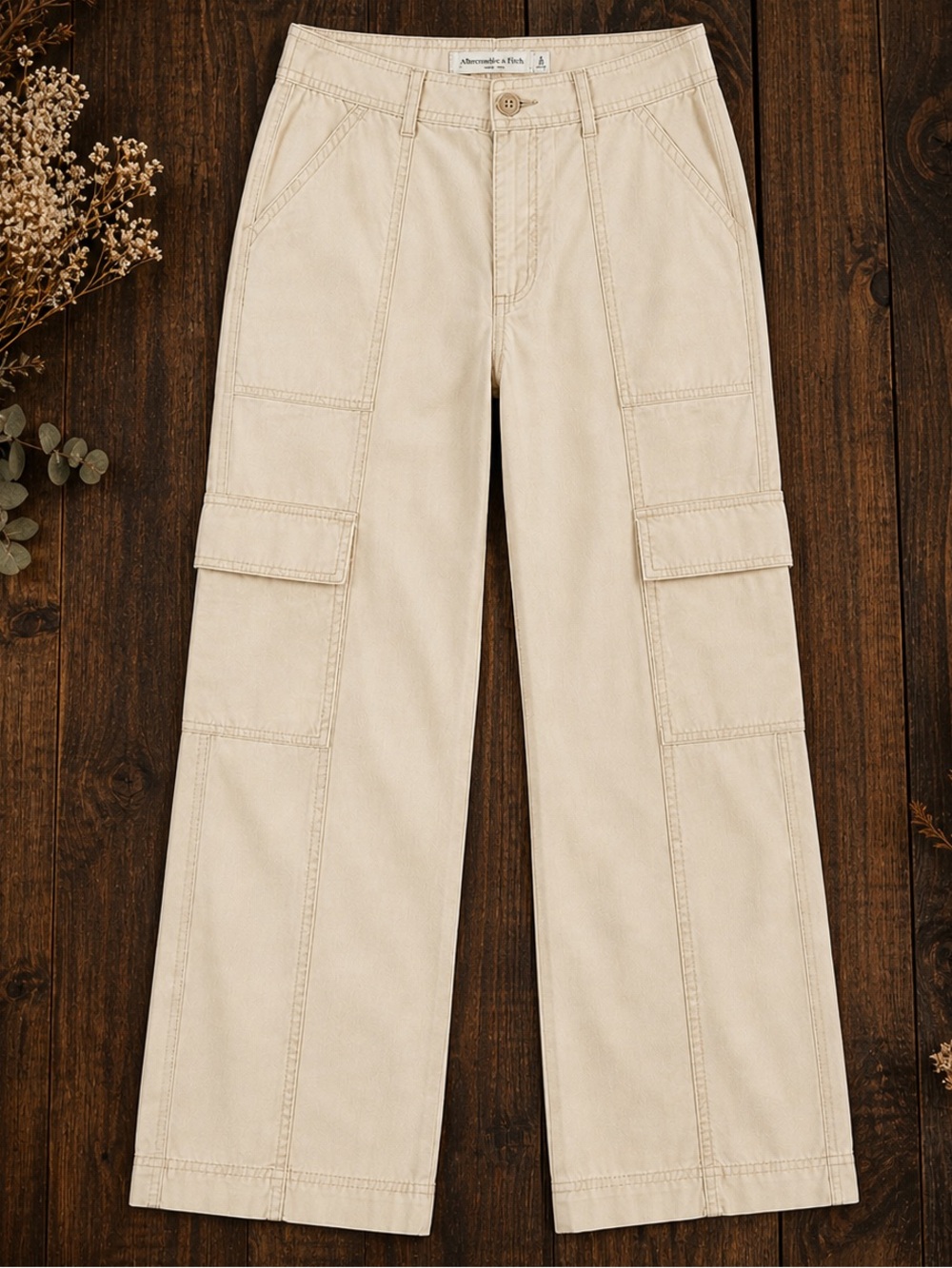 Vintage Y2K Abercrombie & Fitch Cargo Pants Size 10 Beige Khaki Wide Leg Utility